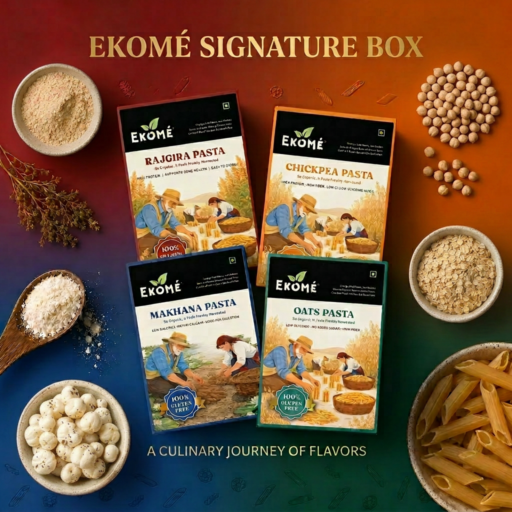 Ekomé Signature Box with all four gluten-free ancient grain pastas