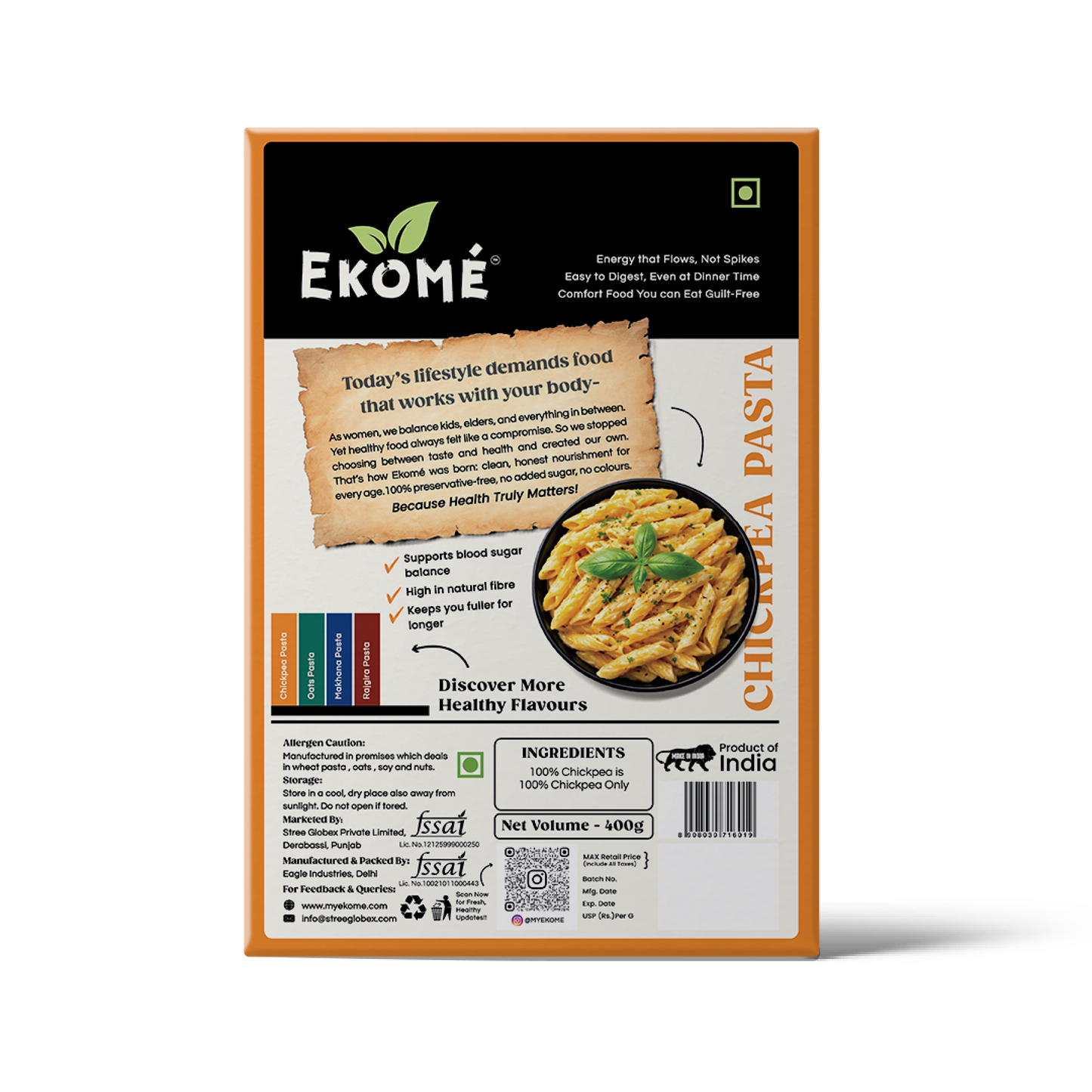 Ekomé Chickpea Pasta - gluten-free high-protein penne pasta, 400g pack