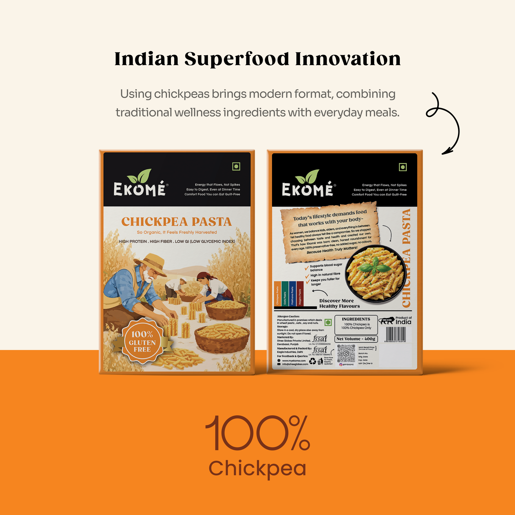 Ekomé Chickpea Pasta - gluten-free high-protein penne pasta, 400g pack