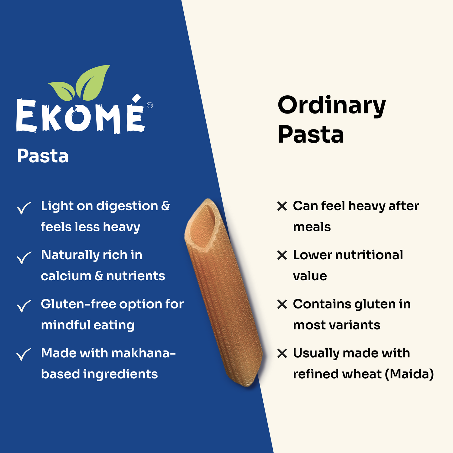 Ekomé Makhana Pasta - gluten-free fox nut penne pasta, 400g pack